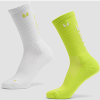 Image of Myprotein MP Move Club Running Socks (2 pack) - Green Glow/White - UK 2-5