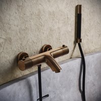 Saniclear Antique Curved Pro thermostatische opbouw badkraan met handdouche verouderd messing