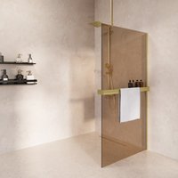 Saniclear Bright inloopdouche 80cm met handdoekhouder en bronsglas geborsteld messing - mat goud