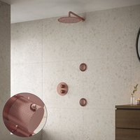 Saniclear Copper Curved inbouw regendouche 30cm met ronde massagejets en muurarm geborsteld koper