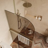 Saniclear Eclipse afgeronde inloopdouche 120cm geborsteld messing met bronsglas en handdoekhouder