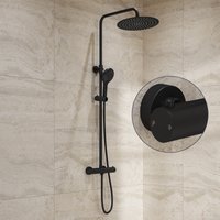 Saniclear Evolution Stripes opbouw regendouche mat zwart met 20cm hoofddouche en 2 standen handdouche