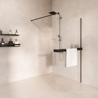 Saniclear Metric inloopdouche 80cm met handdoekhouder en helder glas zwart mat