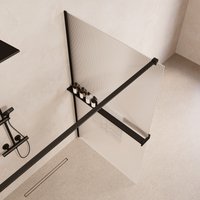 Saniclear Metric inloopdouche 80cm met handdoekhouder en ribbelglas zwart mat