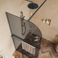 Saniclear Moon afgeronde inloopdouche 100cm verouderd ijzer met rookglas en handdoekhouder