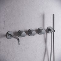 Saniclear Plus Stripes inbouw badkraan met 20cm uitloop en staafhanddouche chroom