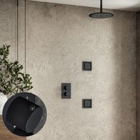 Saniclear Nero Stripes inbouw regendouche 30cm met vierkante massagejets en plafondarm zwart mat
