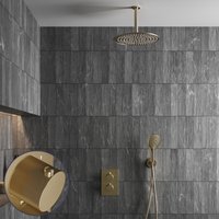 Saniclear Brass Stripes inbouw regendouche met 30cm hoofddouche, plafondarm en 2 standen handdouche geborsteld messing - mat goud