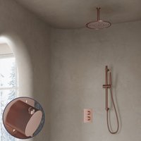 Saniclear Copper Stripes inbouw regendouche met 20cm hoofddouche, plafondarm en glijstang geborsteld koper