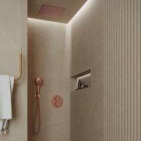 Saniclear Cube inbouw regendouche rond met inbouw douchekop 30x30cm en 2 standen handdouche geborsteld koper
