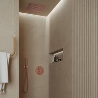 Saniclear Cube inbouw regendouche rond met inbouw douchekop 30x30cm en staafhanddouche geborsteld koper