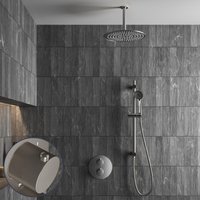 Saniclear Exclusive Stripes inbouw regendouche rond met 30cm hoofddouche, plafondarm, 3 standen handdouche en glijstang RVS