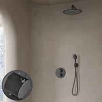Saniclear Iron Stripes inbouw regendouche rond met 30cm hoofddouche, muurarm en 2 standen handdouche verouderd ijzer - gunmetal