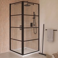 Saniclear Nero 80x90 douchecabine 8mm anti-kalk mat zwart 90cm
