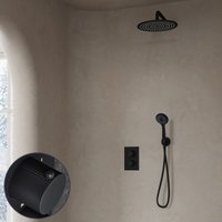 Saniclear Nero Curved inbouw regendouche met 20cm hoofddouche, muurarm en 3 standen handdouche zwart mat