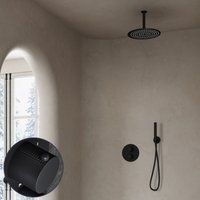Saniclear Nero Curved inbouw regendouche rond met 20cm hoofddouche en plafondarm zwart mat