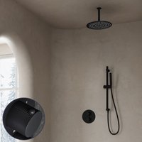 Saniclear Nero Curved inbouw regendouche rond met 20cm hoofddouche, plafondarm en glijstang zwart mat