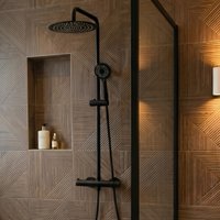 Saniclear Nero mat zwart opbouw regendouche 20cm met thermostaatkraan en 3 standen handdouche