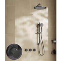 Saniclear Plus Curved inbouw regendouche met 30cm hoofddouche, muurarm en glijstang verouderd ijzer - gunmetal