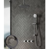 Saniclear Plus Curved inbouw regendouche met 20cm hoofddouche, plafondarm en glijstang RVS