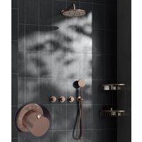 Saniclear Plus Stripes inbouw regendouche met 30cm hoofddouche en muurarm geborsteld koper