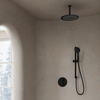 Saniclear Nero inbouwregendouche 30cm rond met plafondarm, 3 standen handdouche en glijstang zwart mat