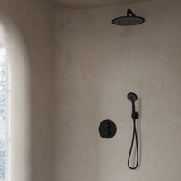 Saniclear Nero inbouwregendouche 20cm rond met wandarm en 3 standen handdouche zwart mat