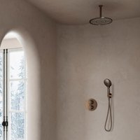 Saniclear Antique inbouw regendouche rond met 20cm hoofddouche, plafondarm en 2 standen handdouche verouderd messing