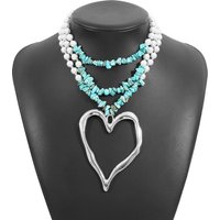 fenyi jewelry wholesale girls fashion unique alloy beaded imitation pearl heart-shaped large pendant multi-layer necklace
