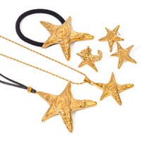 J&D Jewelry Ocean Starfish Ring Necklace Earring Hair Band 18K PVD Gold Plated Stainless Steel Jewelry Set