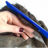Q6 Dark Brown PU Skin Swiss Lace Base Natural Human Hair Men Male Toupee With Front Bleached Knots