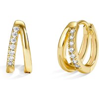 Hot Sale 925 Sterling Silver Brass 18K Gold Plated Round Double AAAAA Zirconia Huggie Hoop Earrings Jewellery for Women