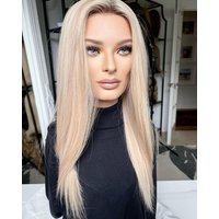 European Human Hair Lace Front Wigs Long Straight Highlights Blonde Cuticle Aligned HD Lace Front Wig