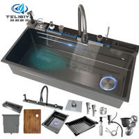 New Trend TELISIYA Black 100X50cm Large Kitchen LED Digital Display Eco-Friendly Dual-Flush Modern Stainless Steel Cup Washer