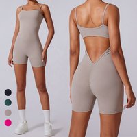 Women's Sleeveless Tank Top Yoga Shorts Jumpsuits Backless Bodycon V Back Scrunch Butt Yoga Rompers Clubwear Workout Bodysuit