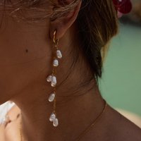 J&D 18k Gold Plate Stainless Steel Jewelry Waterproof Elegant Style Acrylic Pearl Tassel Earrings