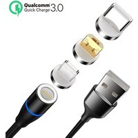 Factory 3.0A 3 in 1 Quick Charge 1m/2m/3m 1ft/3ft/6ft/9ft USB Type C Magnetic Cable for Macbook Pro (Black/Blue/Red/Silver)