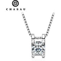Hot Selling 925 Sterling Silver Box Chain Brilliant D Color 0.5CT Round Cut Moissanite Pendant Necklaces
