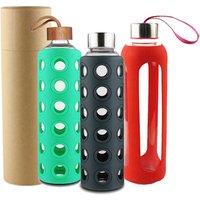 Wholesale BPA Free Borosilicate Glass Water Bottle, Reusable Custom Sports Drinking Bottle Glass With Bamboo Lid 17oz/500ML
