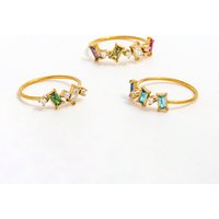 Joolim Women's Dainty Colorful Round Rectangle Zirconia Ring 18K Gold Plated Stainless Steel Jewelry Wholesale Non-Tarnish Rings