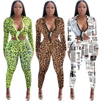 Printed Long Sleeve Bodycon Jumpsuit