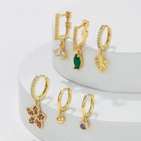 6Pcs Nature Inspired Bee and Leaf Earrings Set with Colorful Zircon Flowers Perfect Gift for Her