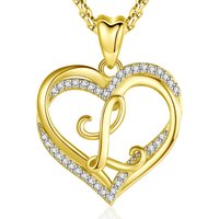 18K Gold Plated Love Heart Shaped Initial Pendant Necklace Trendy Hipster Fashion Jewelry with Zircon for Women