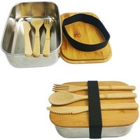 Natural bamboo fiber stainless steel bento lunch box 18*14*6.5cm