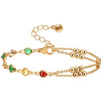 Women Gold Chain Bracelet 18K Gold Beads Filled Boho Minimal Luxury CZ Crystal Delicate Handmade Cuff Jewelry