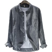 RNSHANGER Mens Cotton Linen Shirt Breathable Casual Solid Colors Loose Turn-down Collar Long Sleeve Button Shirts for Man