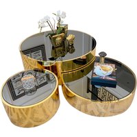 Three Size Living Room Furniture Round Glass Coffee Table Set Matt Gold Stainless Steel Frame Hot Modern Luxury Center Tea Table