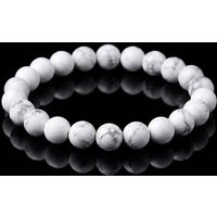 Unisex 8mm Natural White Howlite Semi-Precious Healing Crystal Bracelet Gorgeous Stretch Beaded for Anniversaries