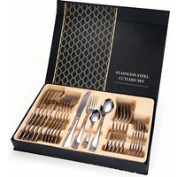 Cutlery Box Service for 6Include Knife Fork Spoon Luxury Silver 24 Piece Stainless Steel Gold Cutlery Flatware Set