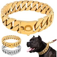 32mm Stainless Steel Gold Plated Dog Chain Necklace Thick Cuban Link Dog Collars